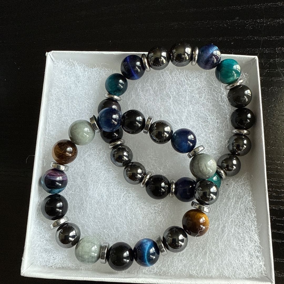 Protection bracelet - Grey Eagle Eye, Black Obsidian, Hematite, Blue tigers eye