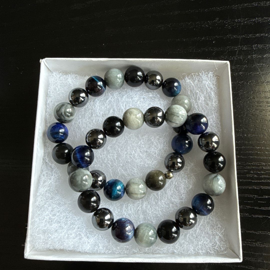 Protection bracelet - Grey Eagle Eye, Black Obsidian, Hematite, Blue tigers eye