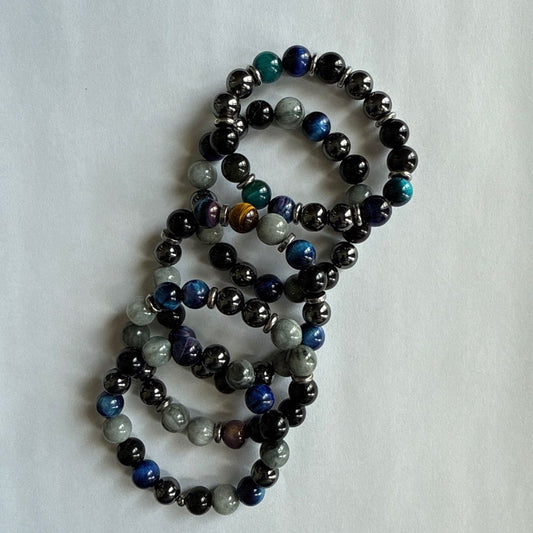 Protection bracelet - Grey Eagle Eye, Black Obsidian, Hematite, Blue tigers eye