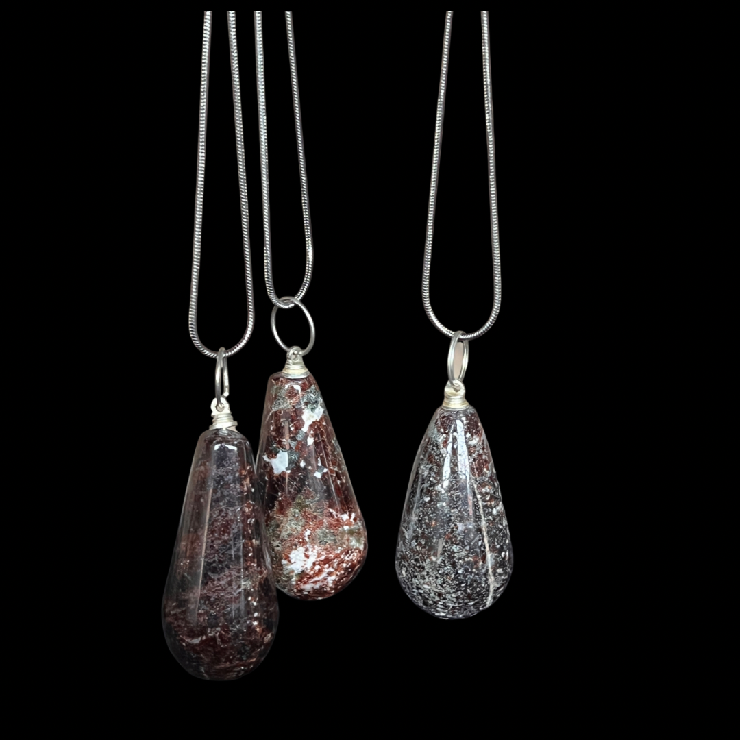 Genuine Garnet Teardrop  Tumbled Gemstone Necklace image 1